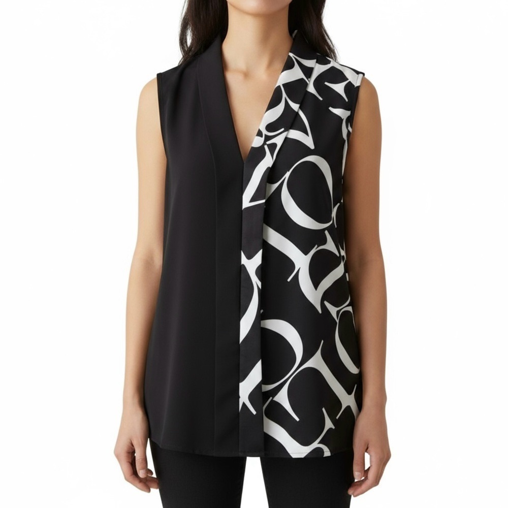 Shawl Collar Sleeveless Blouse